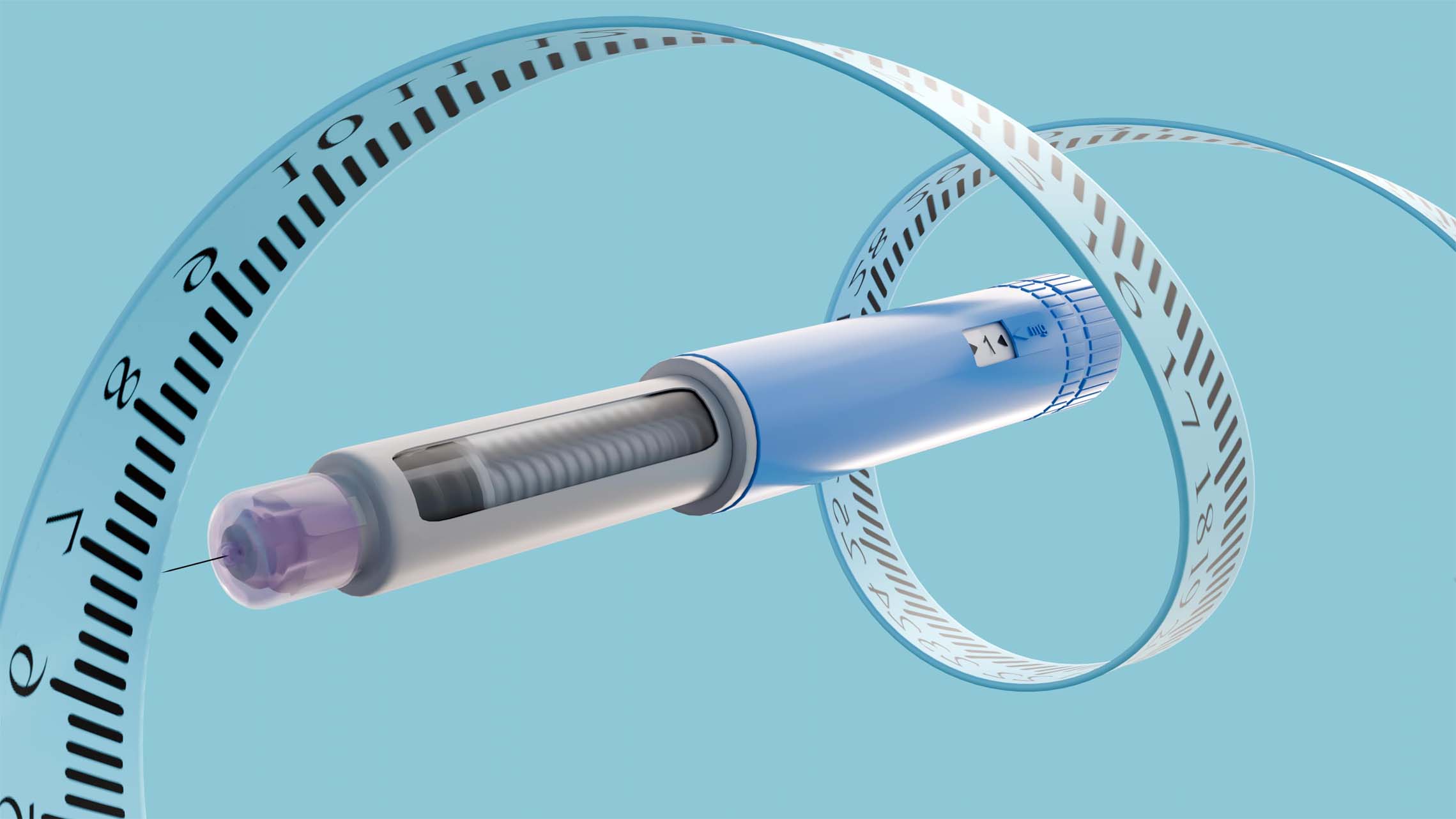 GLP-1 agonist injector pen with a medical measuring tape